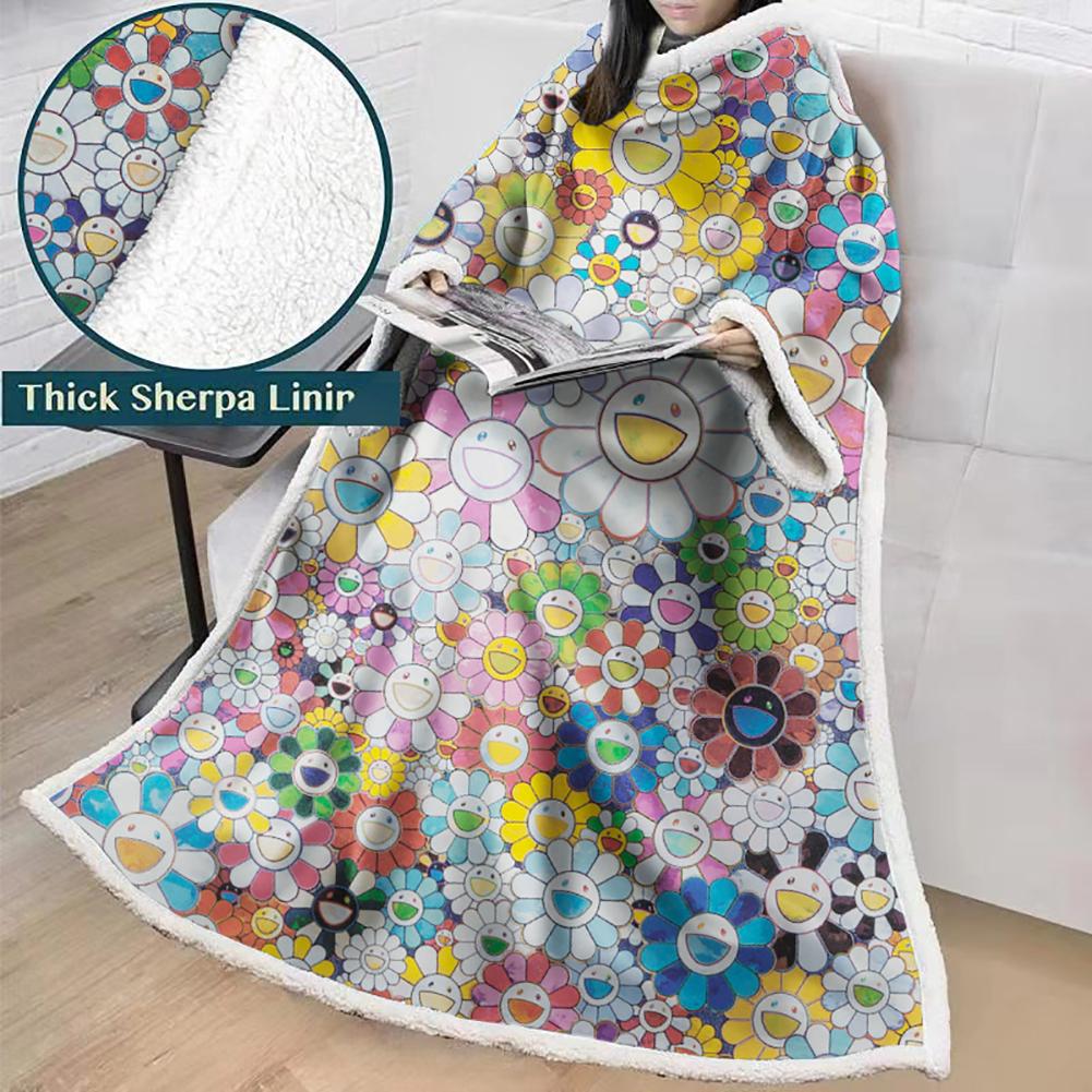 3D Digital Flower Printed Blanket With Sleeves-Cute Cartoon Blanket Robe