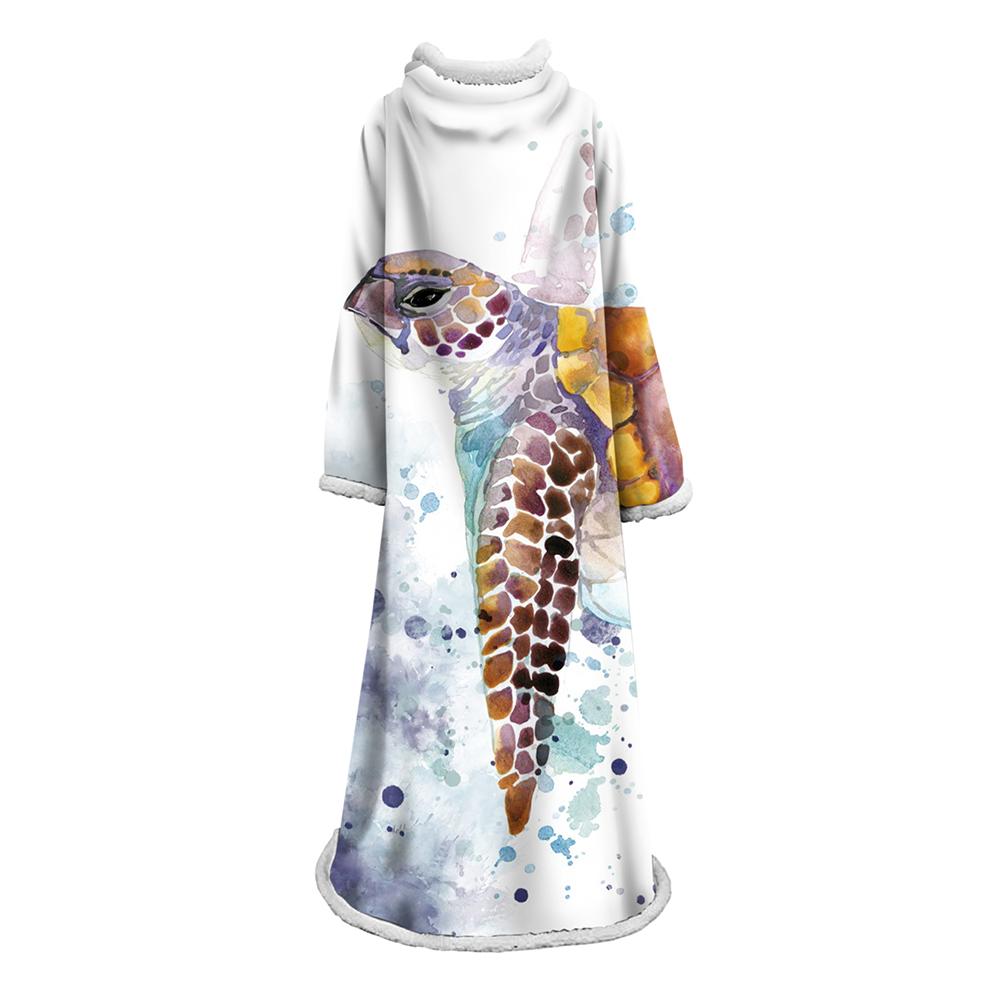 3D Digital Printed Blanket With Sleeves-Marine Animals Blanket Robe
