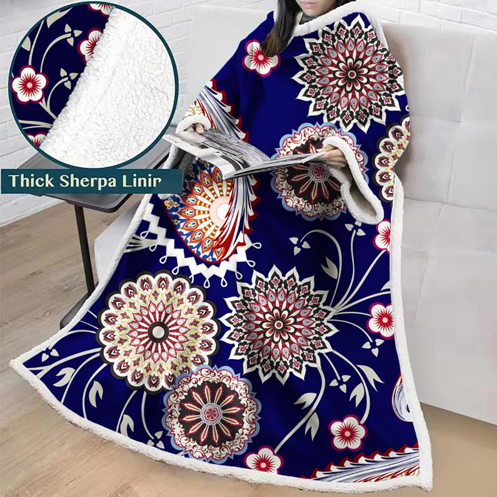 3D Digital Printed Blanket With Sleeves-Geometric Designs Blanket Robe