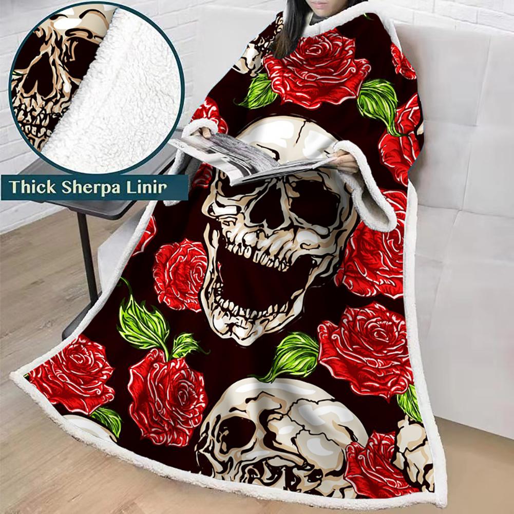3D Digital Printed Blanket With Sleeves-Horror Skull Blanket Robe