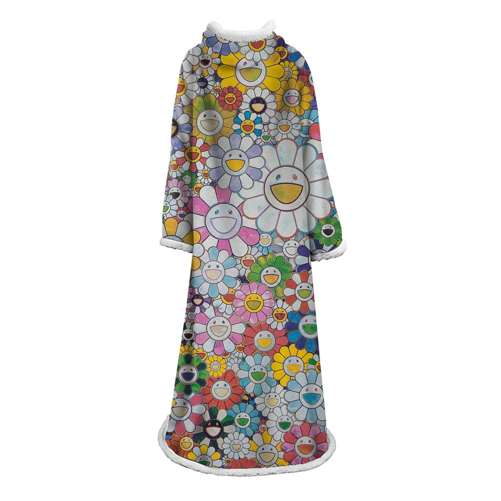 3D Digital Flower Printed Blanket With Sleeves-Cute Cartoon Blanket Robe