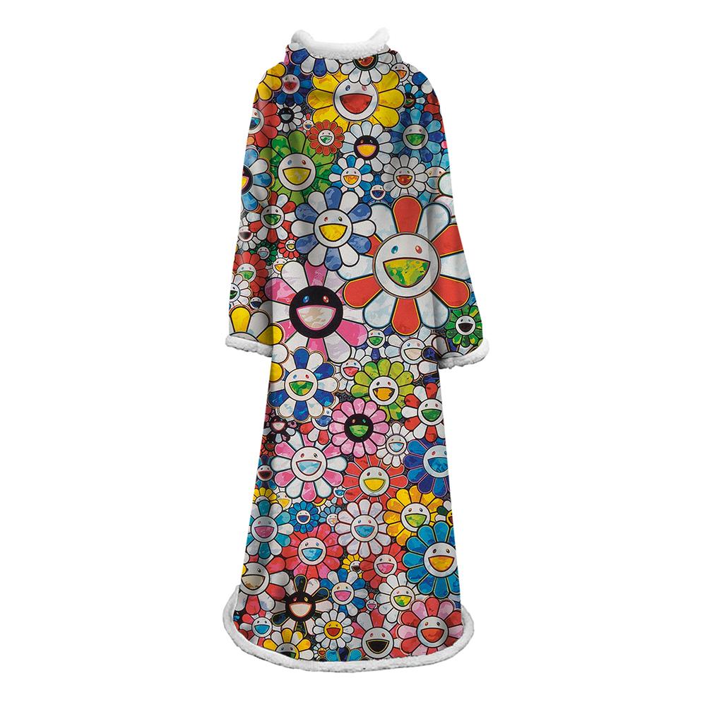 3D Digital Flower Printed Blanket With Sleeves-Cute Cartoon Blanket Robe