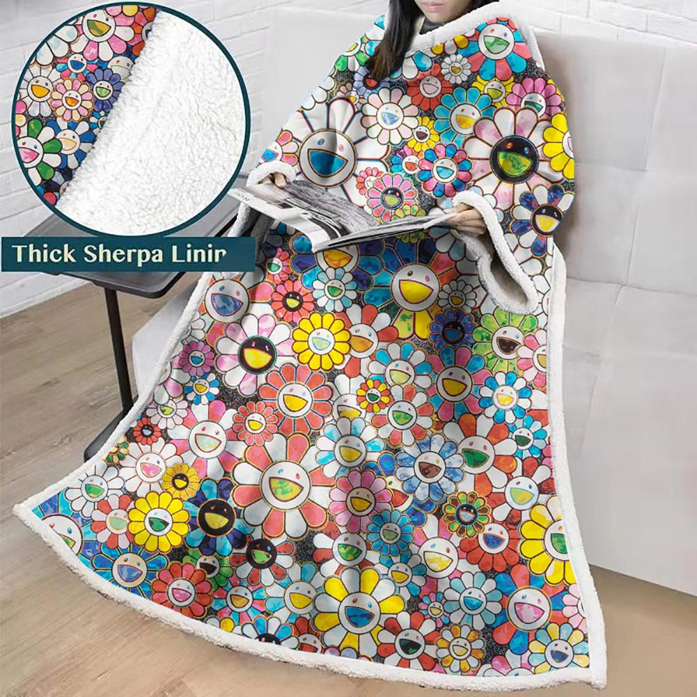 3D Digital Flower Printed Blanket With Sleeves-Cute Cartoon Blanket Robe
