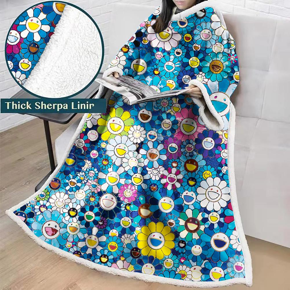 3D Digital Flower Printed Blanket With Sleeves-Cute Cartoon Blanket Robe