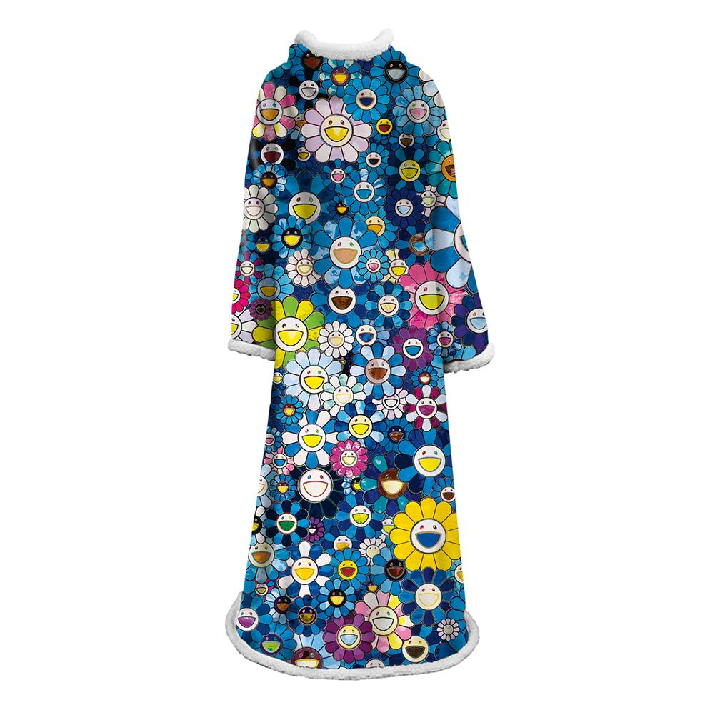 3D Digital Flower Printed Blanket With Sleeves-Cute Cartoon Blanket Robe
