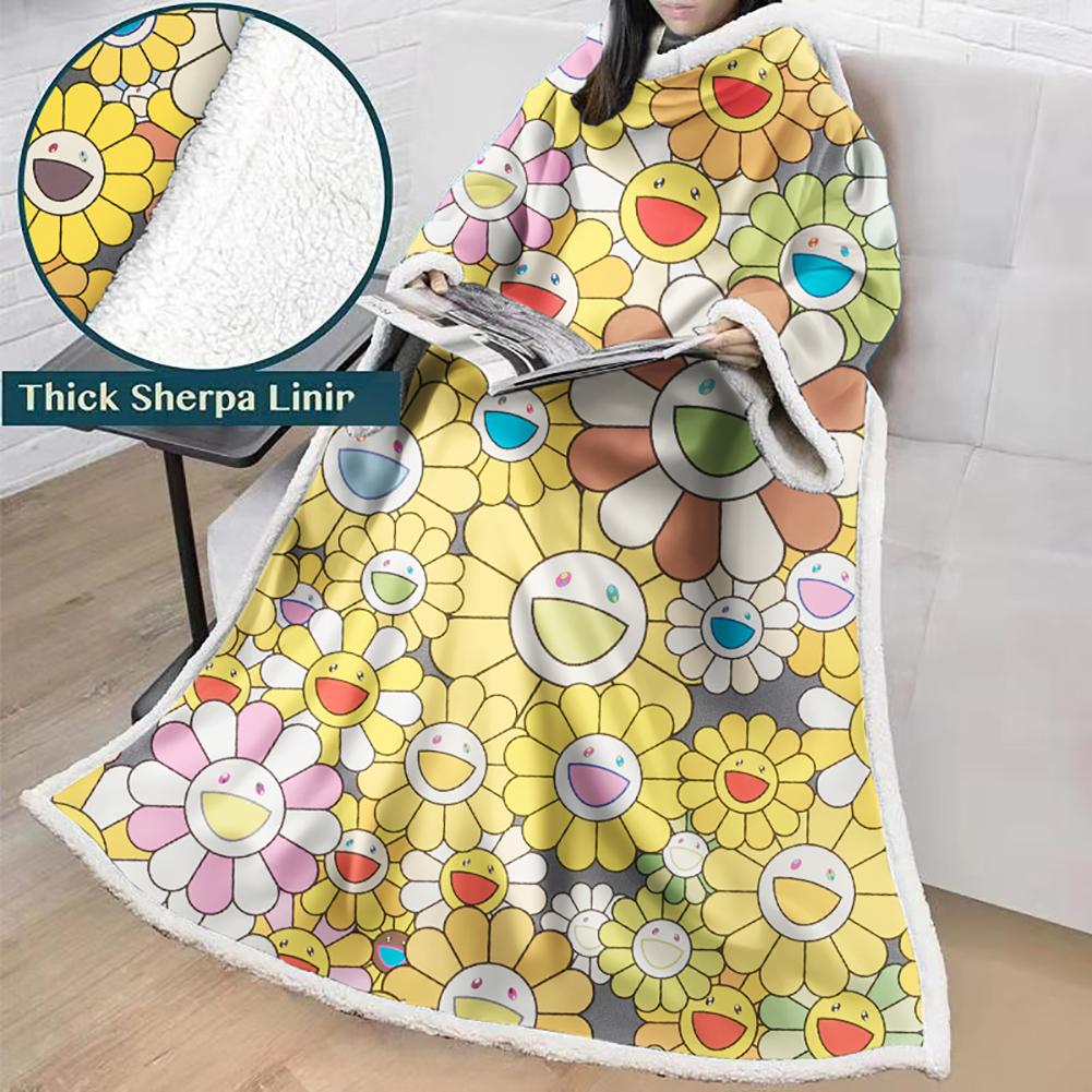 3D Digital Flower Printed Blanket With Sleeves-Cute Cartoon Blanket Robe