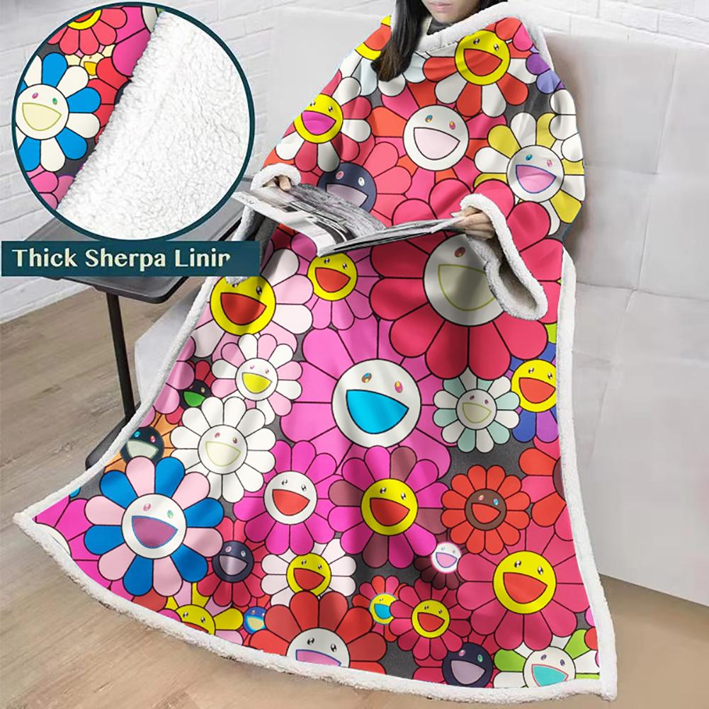 3D Digital Flower Printed Blanket With Sleeves-Cute Cartoon Blanket Robe