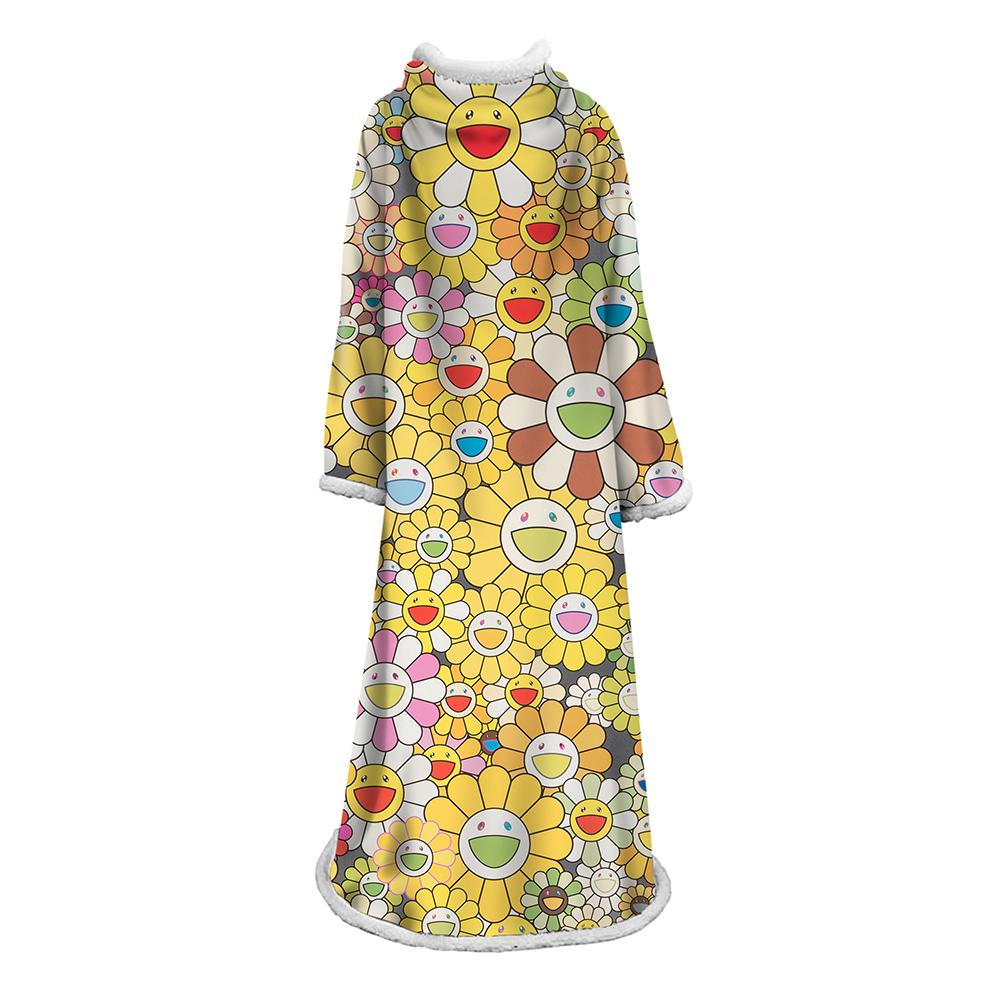 3D Digital Flower Printed Blanket With Sleeves-Cute Cartoon Blanket Robe