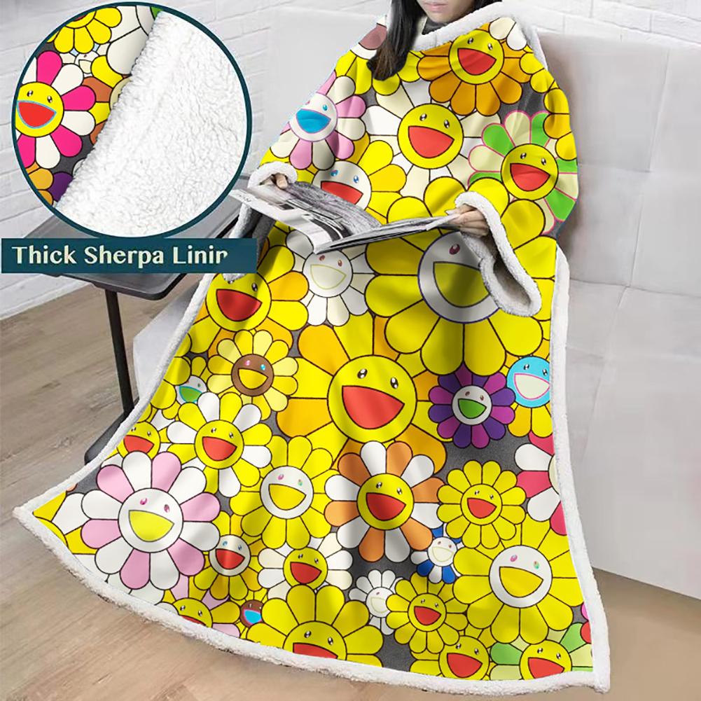 3D Digital Flower Printed Blanket With Sleeves-Cute Cartoon Blanket Robe
