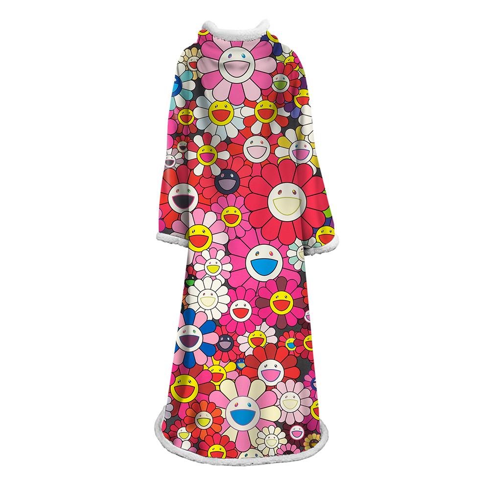 3D Digital Flower Printed Blanket With Sleeves-Cute Cartoon Blanket Robe