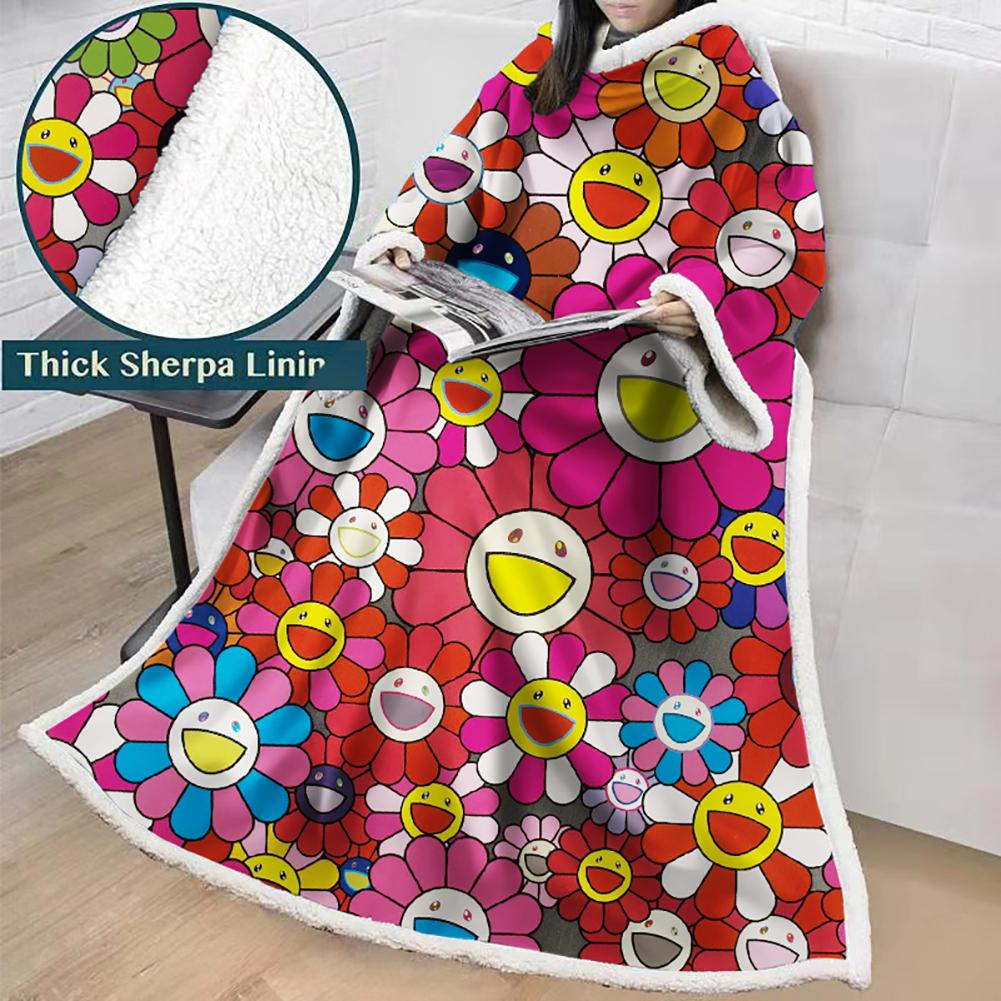 3D Digital Flower Printed Blanket With Sleeves-Cute Cartoon Blanket Robe