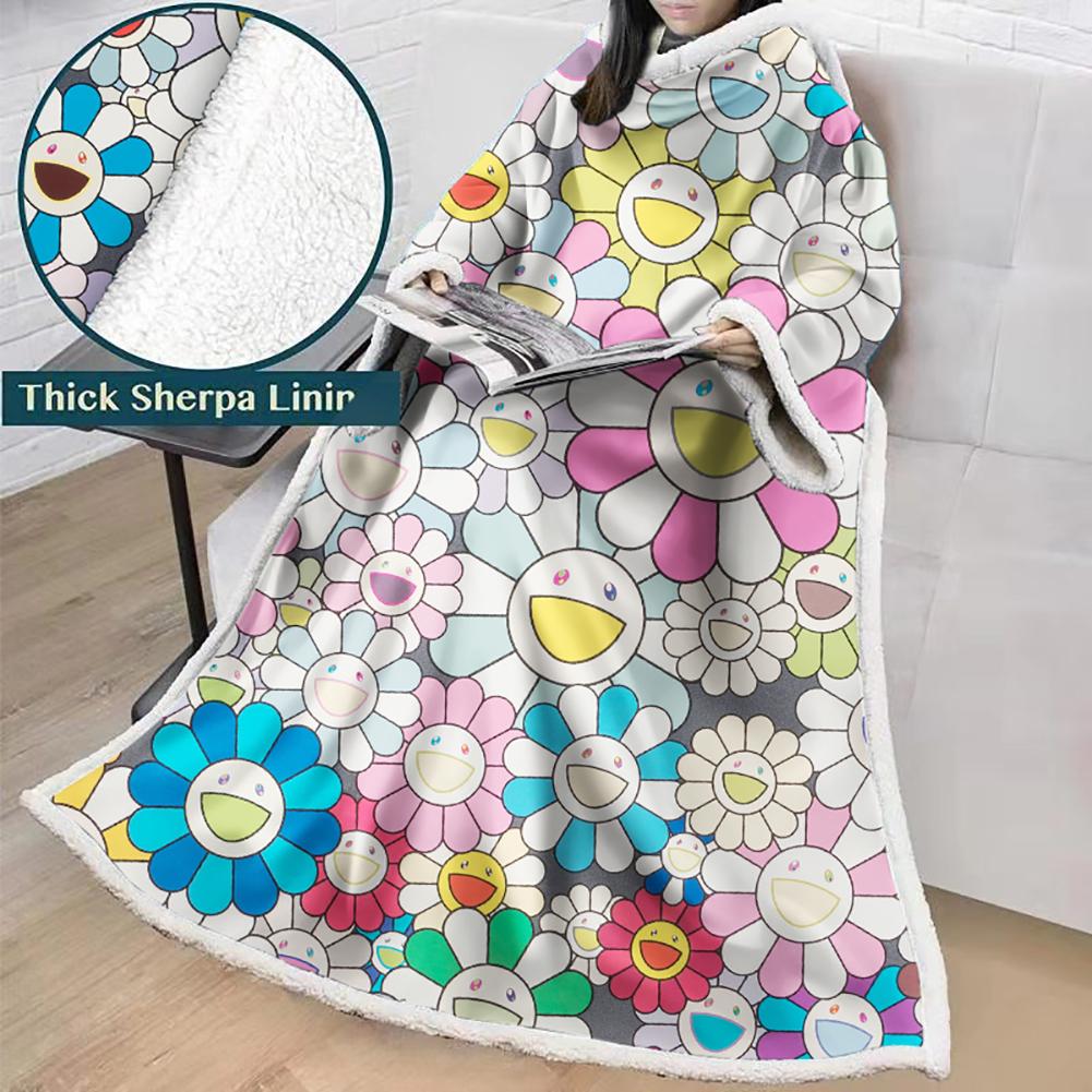 3D Digital Flower Printed Blanket With Sleeves-Cute Cartoon Blanket Robe