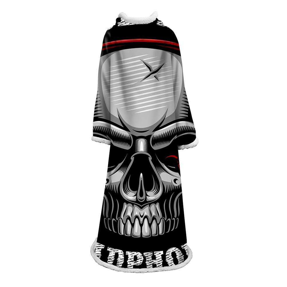 3D Digital Printed Skull Blanket With Sleeves-Horror Blanket Robe