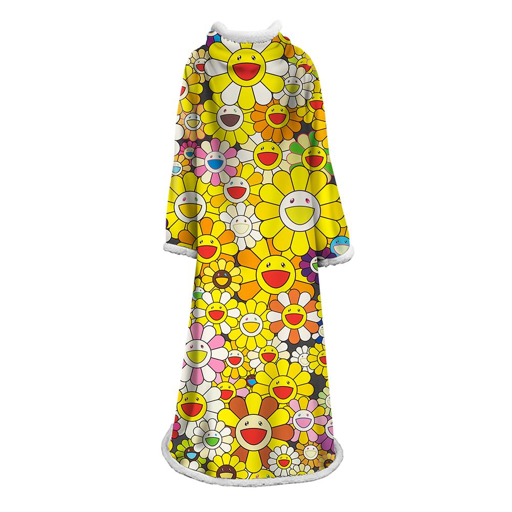3D Digital Flower Printed Blanket With Sleeves-Cute Cartoon Blanket Robe