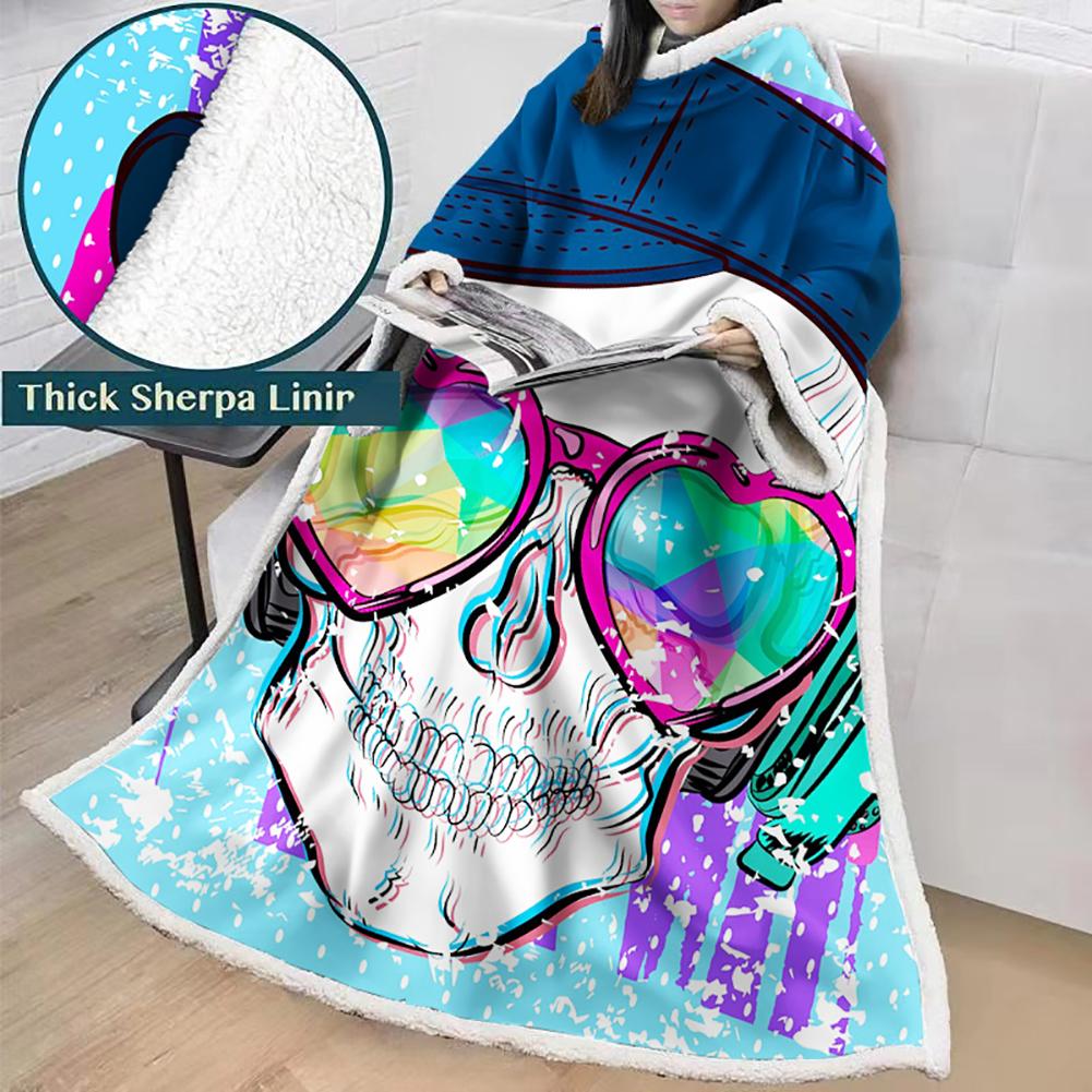3D Digital Printed Skull Blanket With Sleeves-Horror Blanket Robe