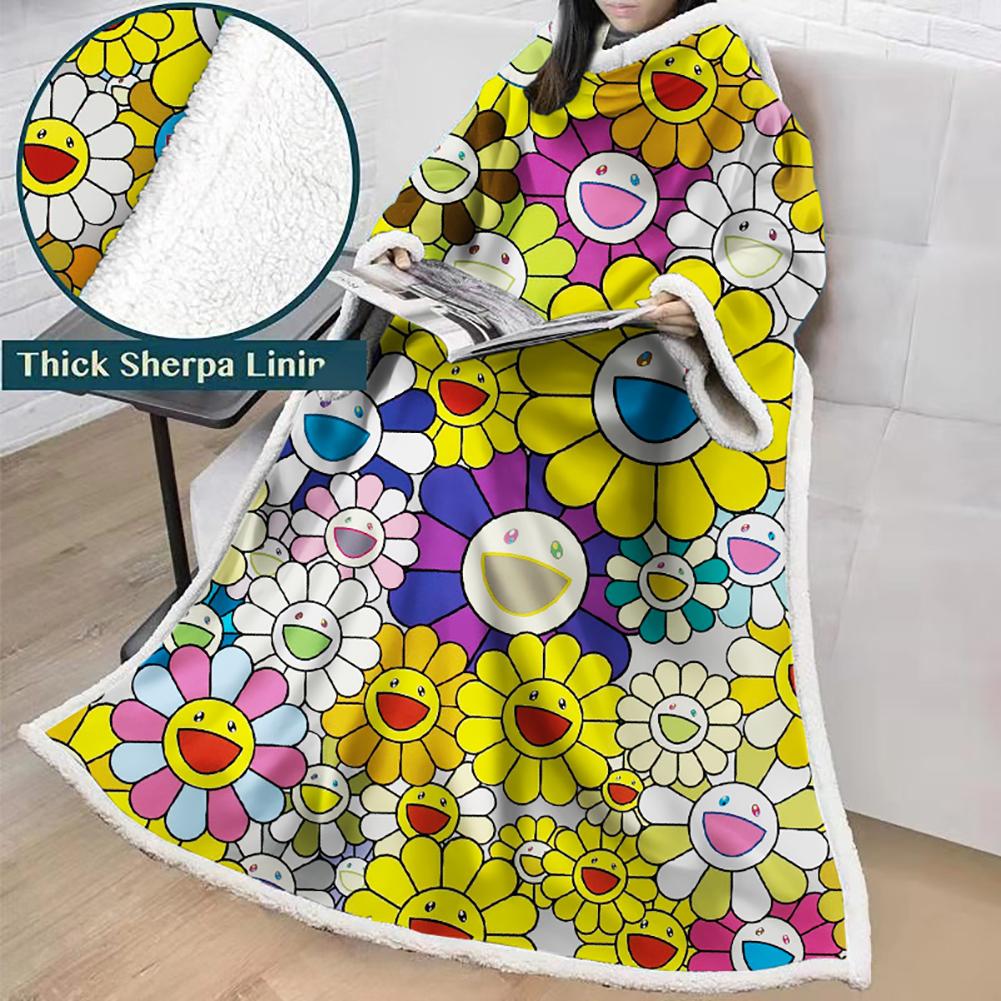 3D Digital Flower Printed Blanket With Sleeves-Cute Cartoon Blanket Robe