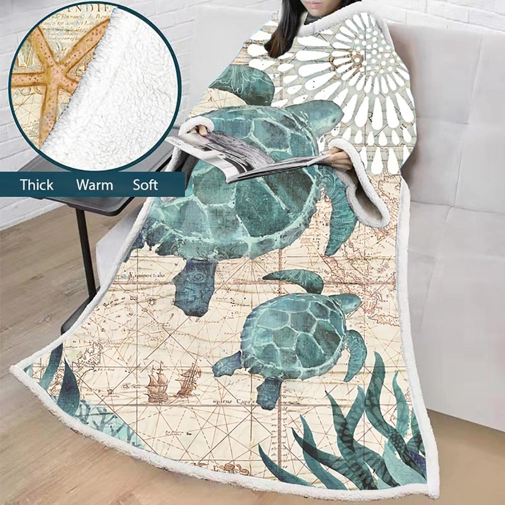 3D Digital Printed Blanket With Sleeves-Marine Animals Blanket Robe