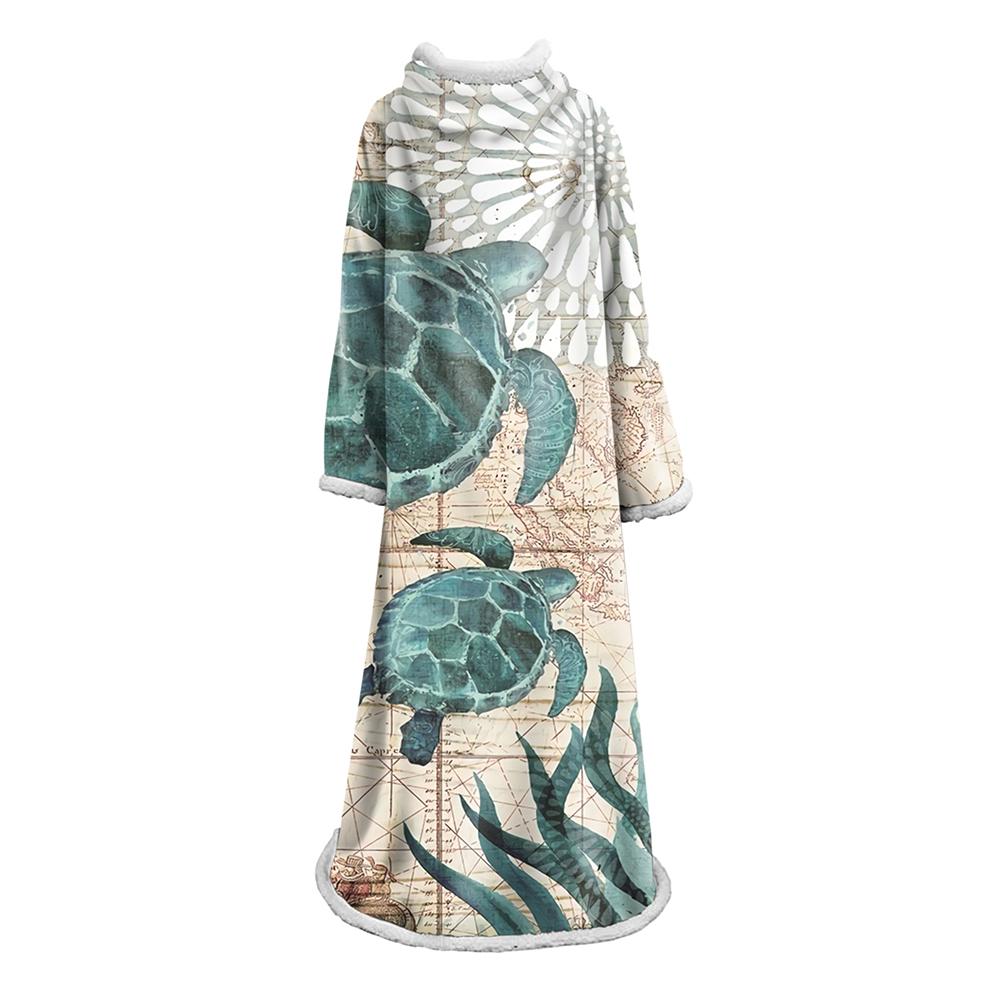 3D Digital Printed Blanket With Sleeves-Marine Animals Blanket Robe
