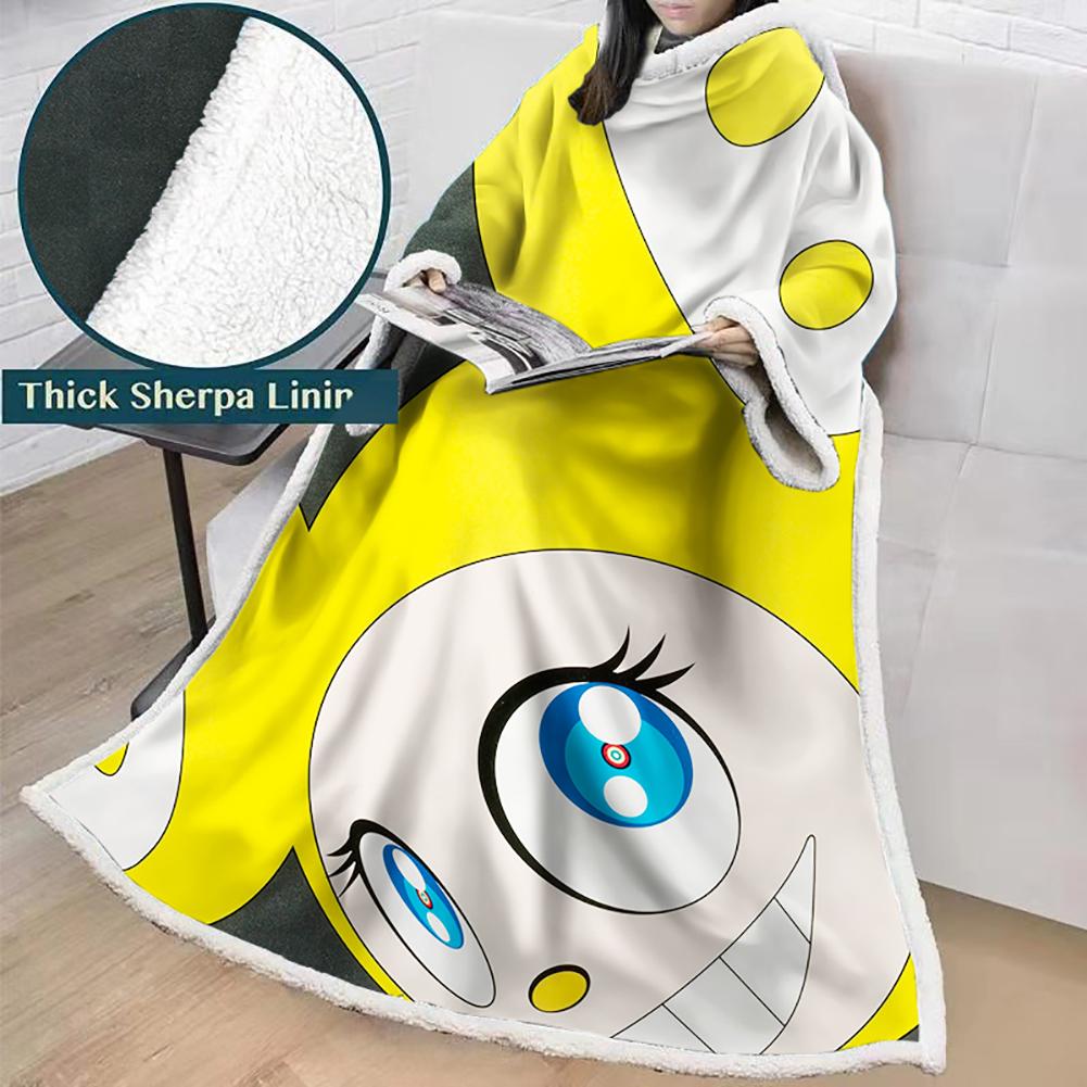 3D Digital Flower Printed Blanket With Sleeves-Cute Cartoon Blanket Robe