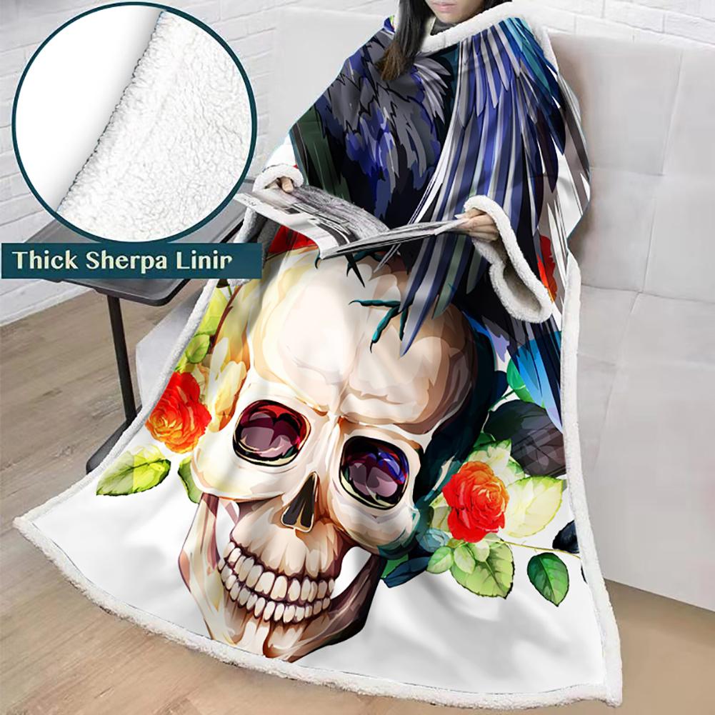 3D Digital Printed Skull Blanket With Sleeves-Horror Blanket Robe