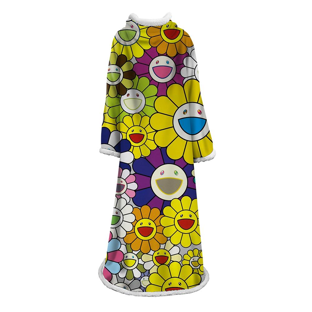 3D Digital Flower Printed Blanket With Sleeves-Cute Cartoon Blanket Robe