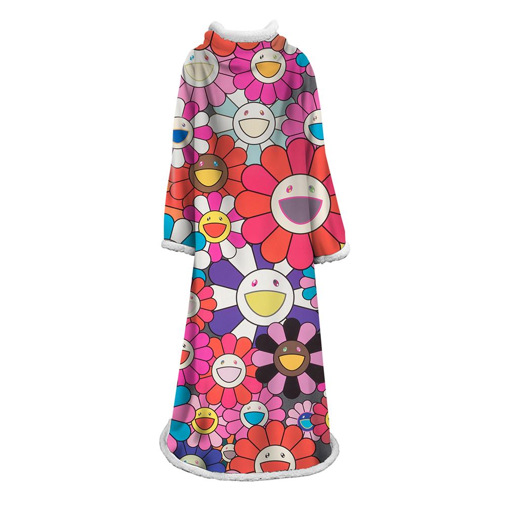 3D Digital Flower Printed Blanket With Sleeves-Cute Cartoon Blanket Robe