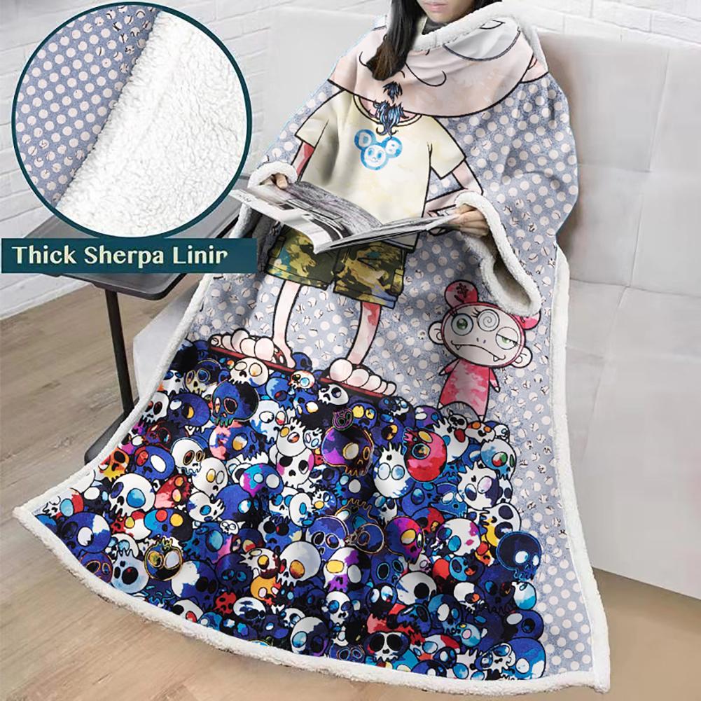 3D Digital Flower Printed Blanket With Sleeves-Cute Cartoon Blanket Robe