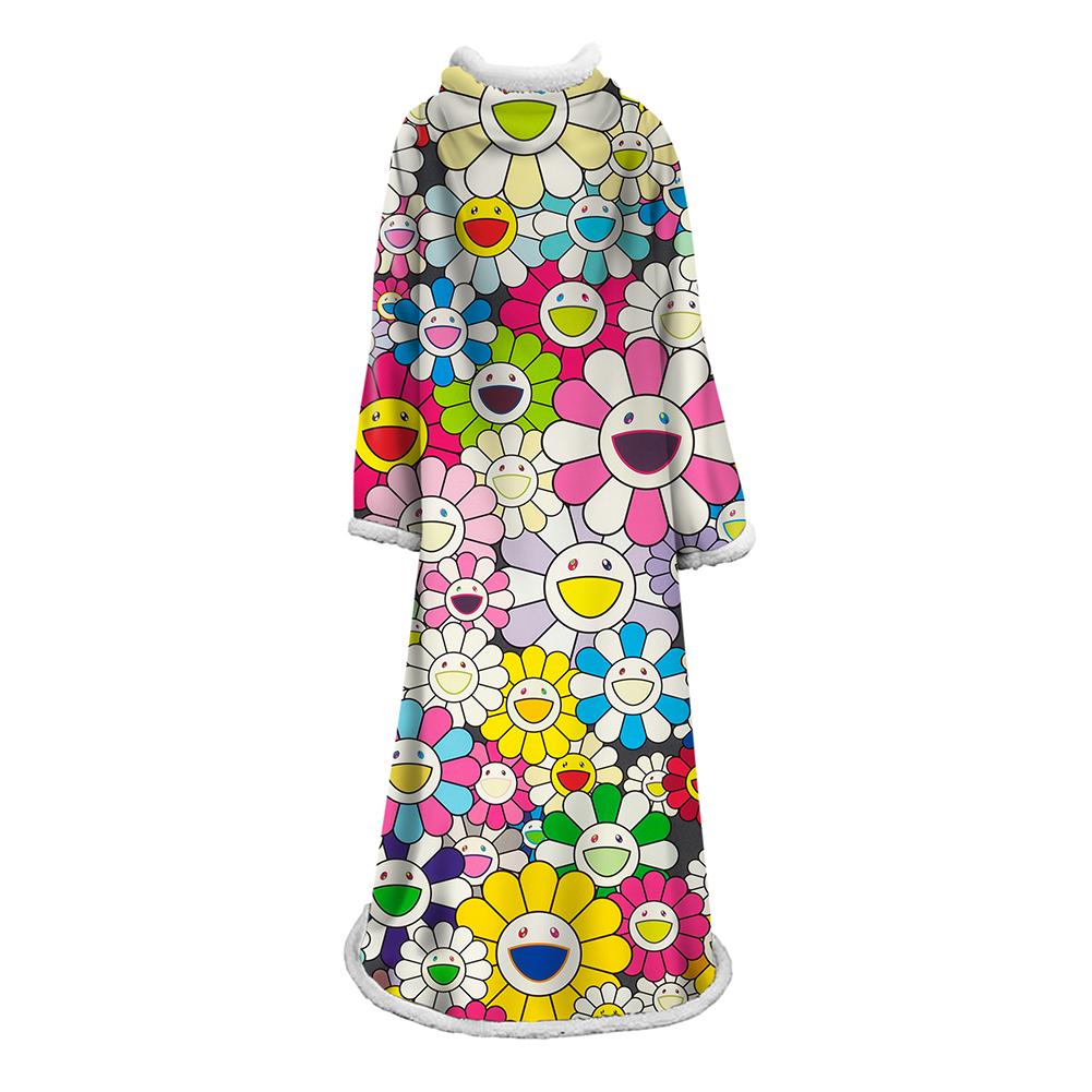 3D Digital Flower Printed Blanket With Sleeves-Cute Cartoon Blanket Robe