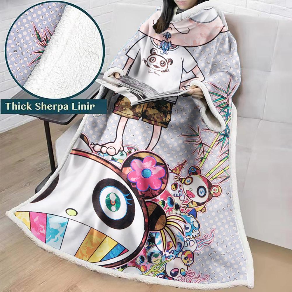 3D Digital Flower Printed Blanket With Sleeves-Cute Cartoon Blanket Robe