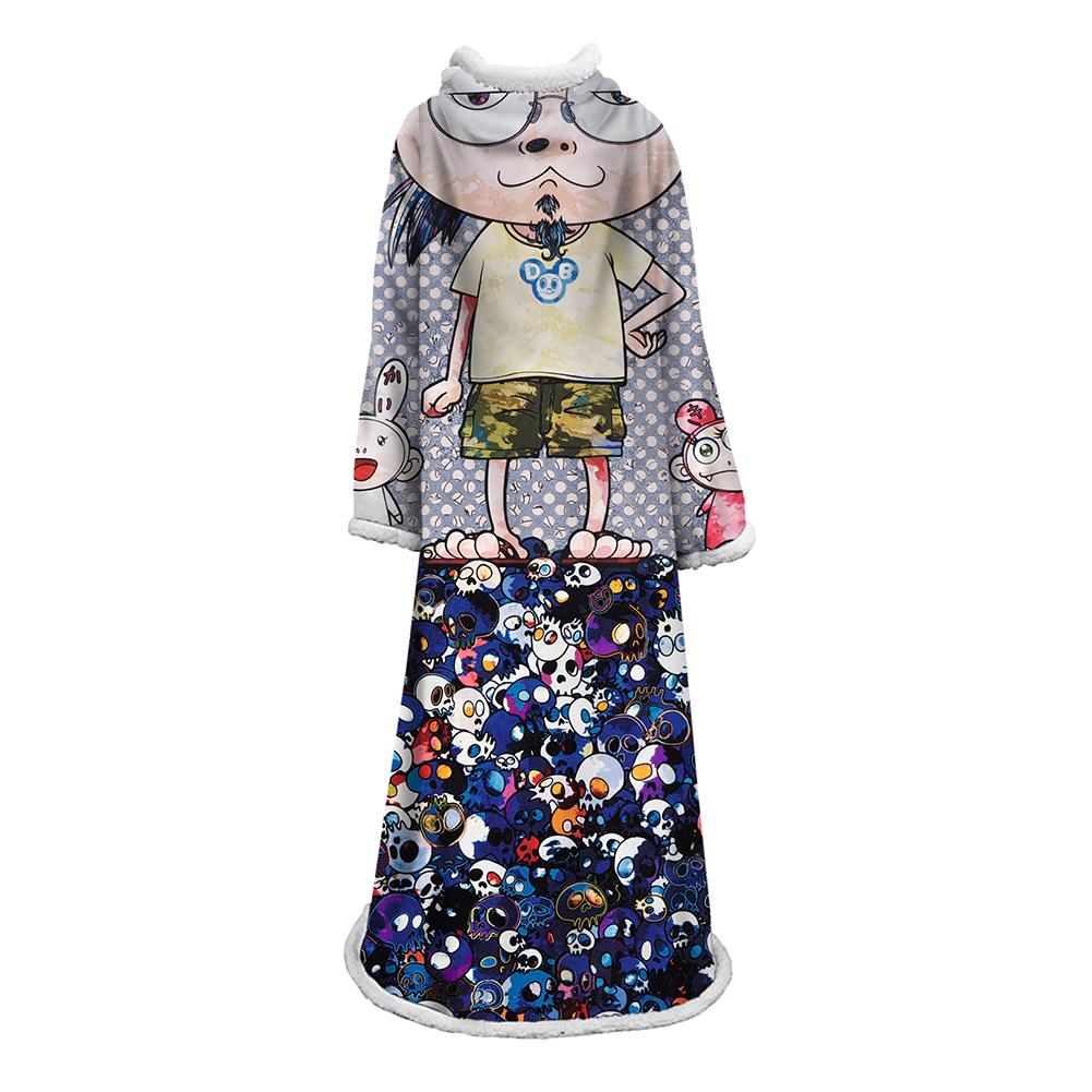 3D Digital Flower Printed Blanket With Sleeves-Cute Cartoon Blanket Robe