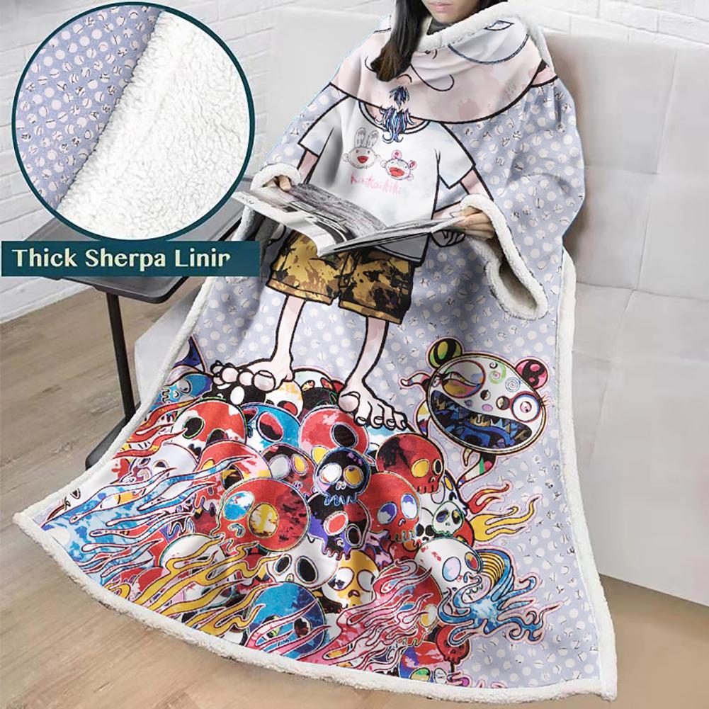 3D Digital Flower Printed Blanket With Sleeves-Cute Cartoon Blanket Robe