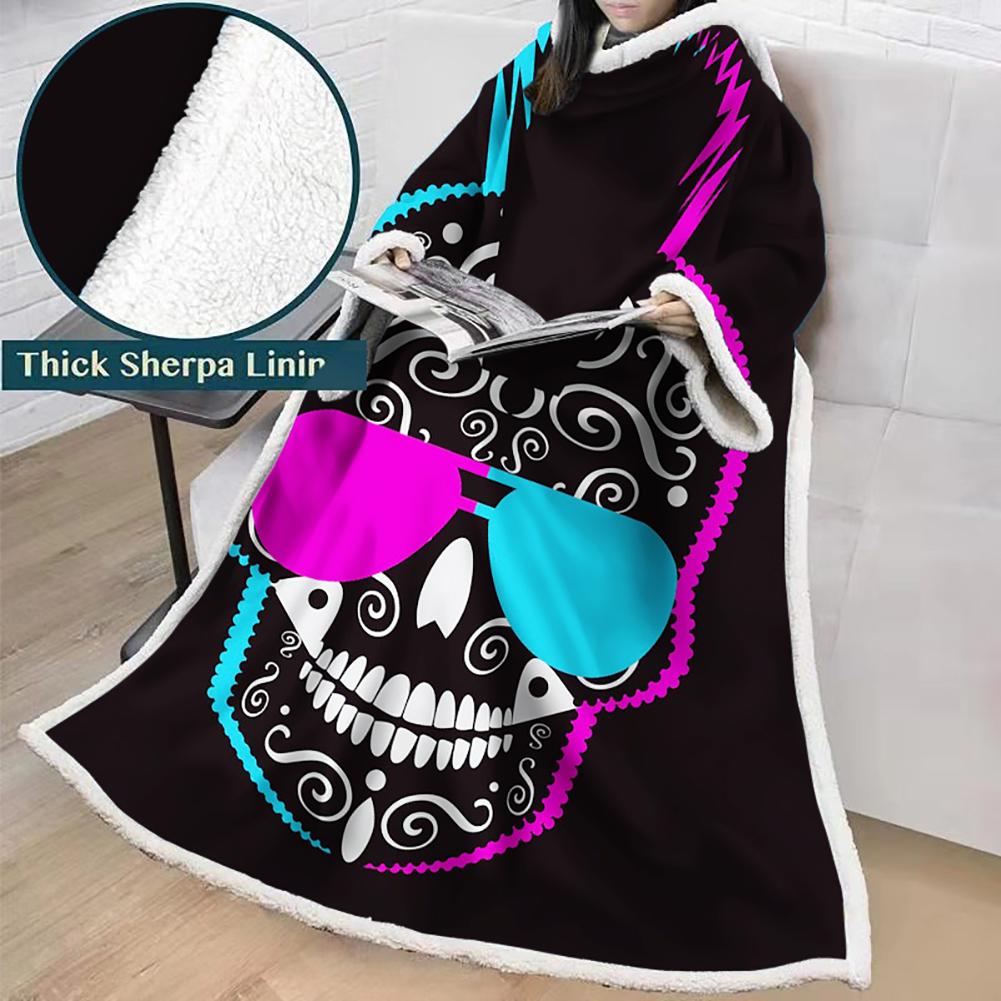 3D Digital Printed Skull Blanket With Sleeves-Horror Blanket Robe