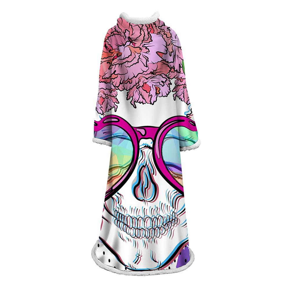 3D Digital Printed Skull Blanket With Sleeves-Horror Blanket Robe