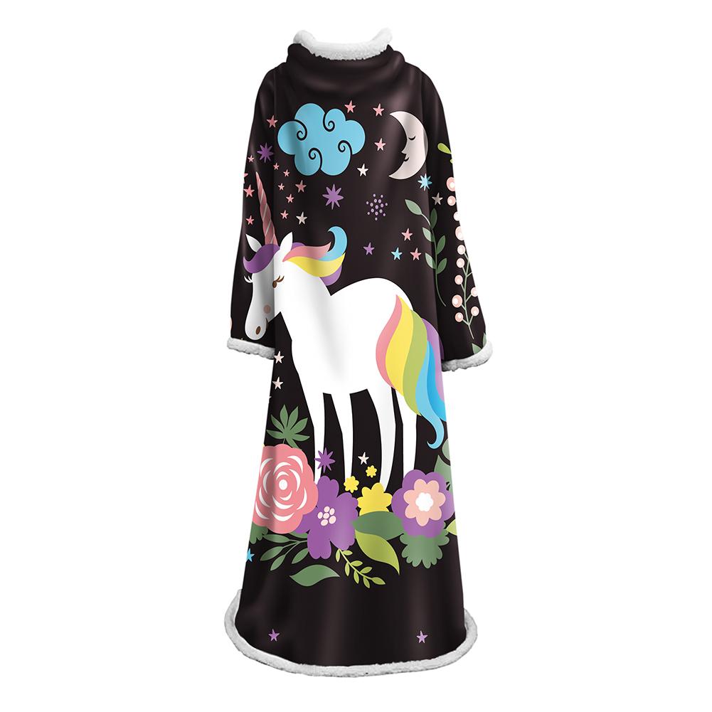 3D Digital Printed Blanket With Sleeves-Unicorn Cartoon Blanket Robe