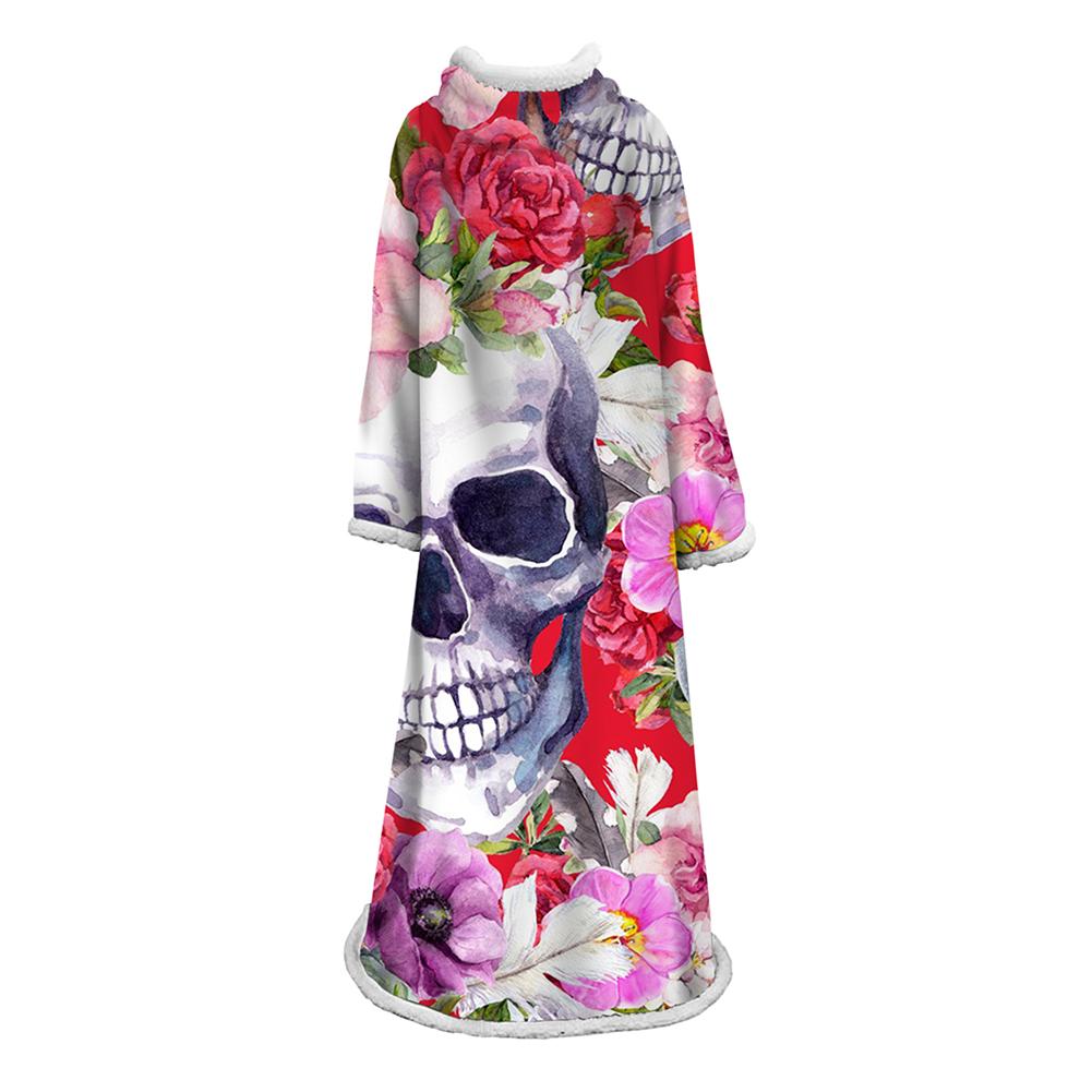 3D Digital Printed Skull Blanket With Sleeves-Horror Blanket Robe