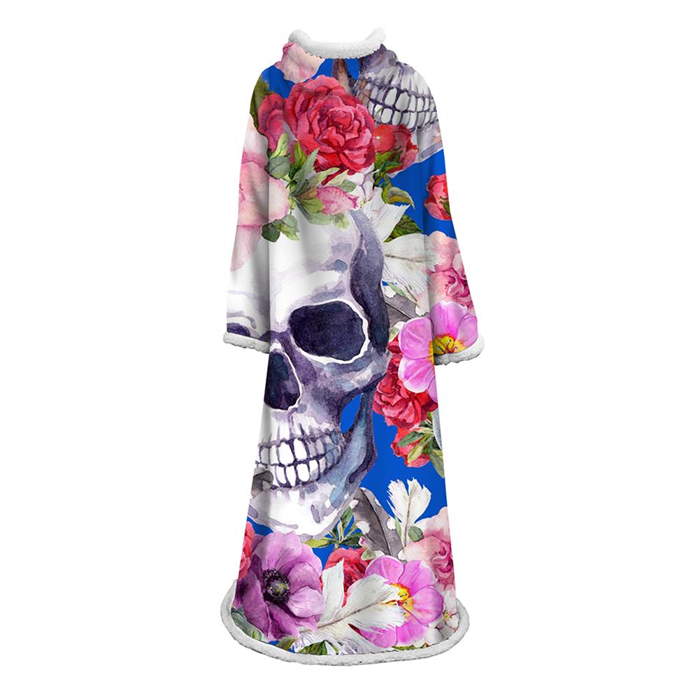 3D Digital Printed Skull Blanket With Sleeves-Horror Blanket Robe