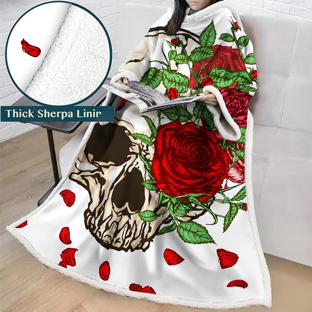3D Digital Printed Skull Blanket With Sleeves-Horror Blanket Robe