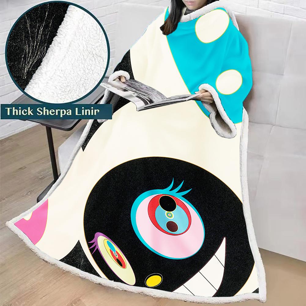 3D Digital Flower Printed Blanket With Sleeves-Cute Cartoon Blanket Robe