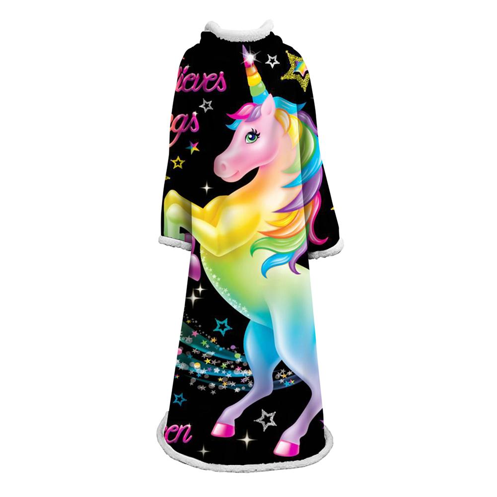 3D Digital Printed Blanket With Sleeves-Unicorn Cartoon Blanket Robe
