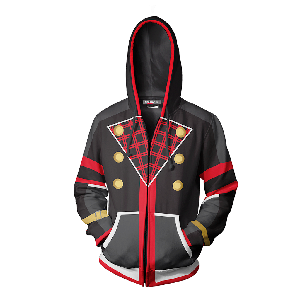 Kingdom Hearts III Sora Hoodies - Zip Up Black-red Cosplay Hoodie
