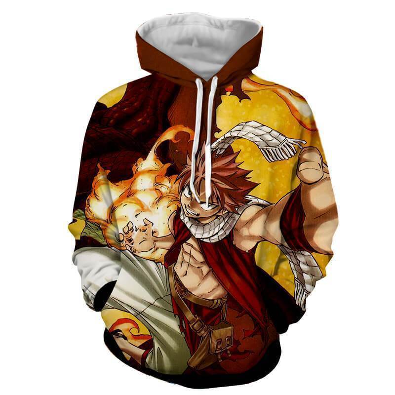 Natsu Dragneel Fairy Tail Brown & Yellow 3D Hoodies