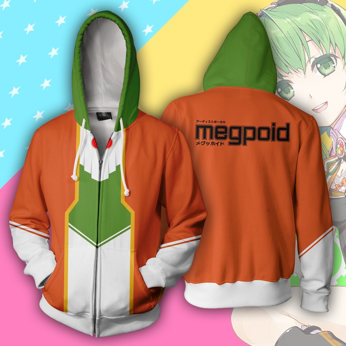 Vocaloid Gumi Hoodies - Zip Up Orange Hoodie