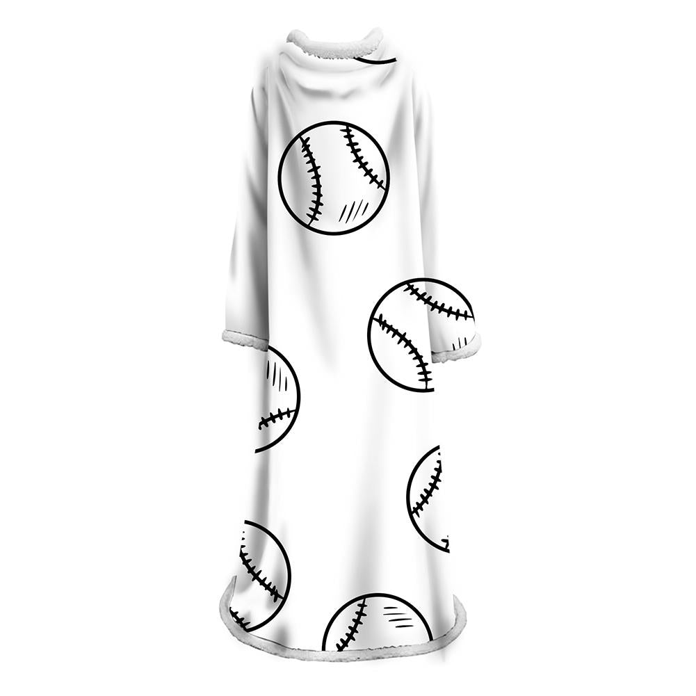 3D Digital Printed Blanket With Sleeves-Baseball Blanket Robe