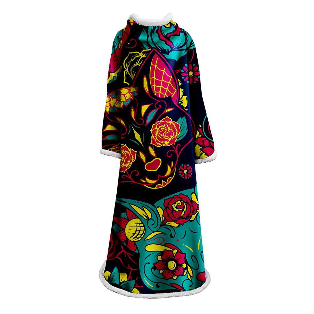 3D Digital Printed Blanket With Sleeves-Horror Cat Blanket Robe