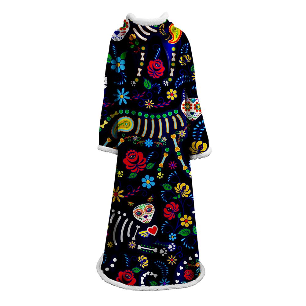 3D Digital Printed Blanket With Sleeves-Horror Cat Blanket Robe
