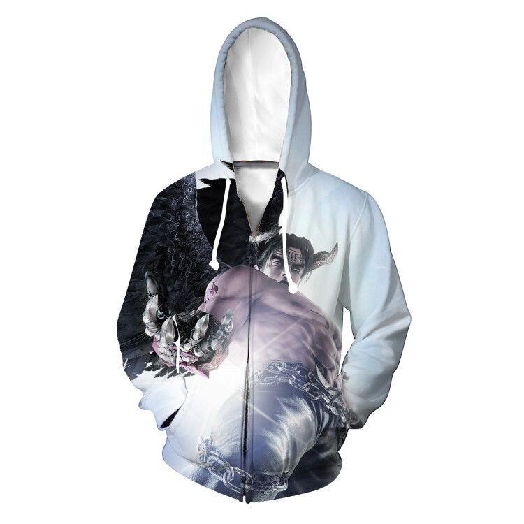 Tekken 6 Devil Jin Hoodies - Zip-Front Long Sleeve 3D Painted Hoodie