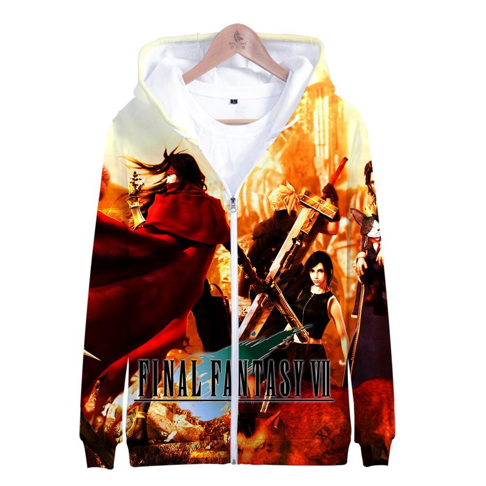 Anime Final Fantasy VII 3D Hoodie Zipper Pullover Hooded Sweatshirt