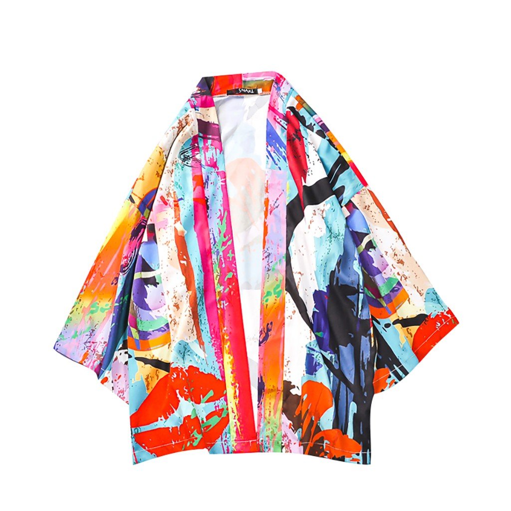 Men  3D Print Japanese Style Kimono Casual Shirt