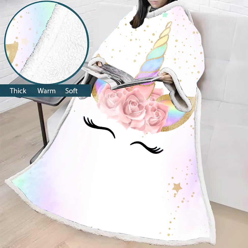 3D Digital Printed Blanket With Sleeves-Unicorn Cartoon Blanket Robe