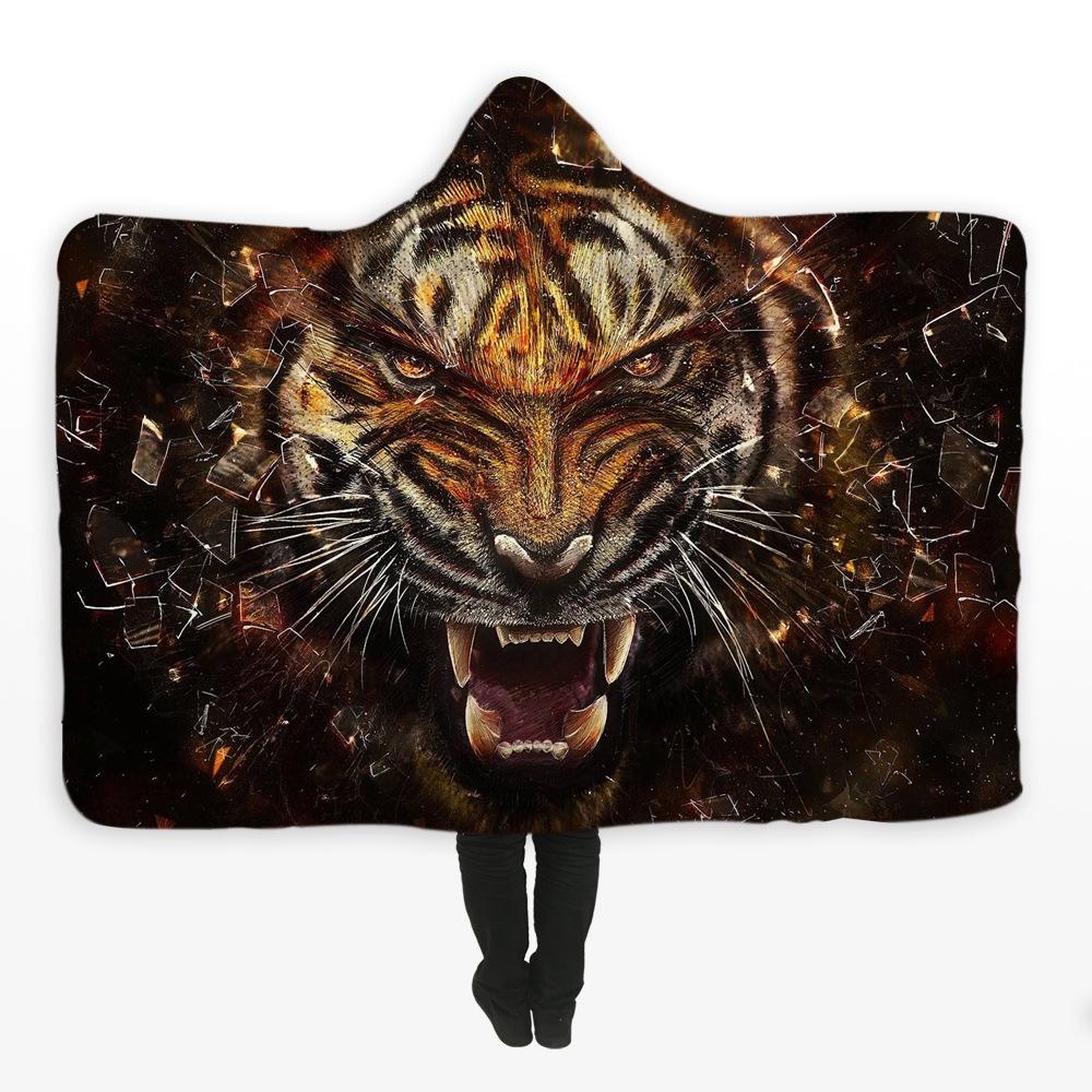 Animal Hooded Blankets - Animal Series Anger Tiger Super Cool Fleece Hooded Blanket